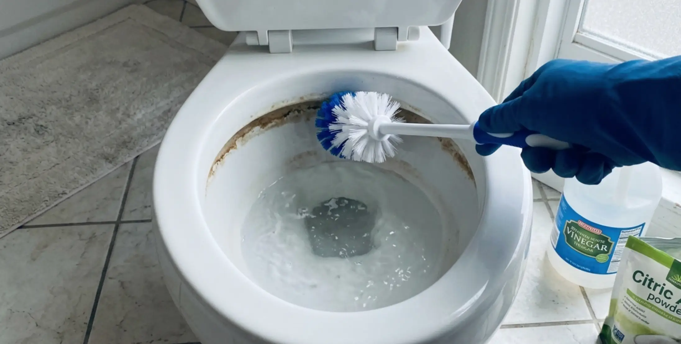 Clean white toilet bowl in a modern London bathroom after limescale removal