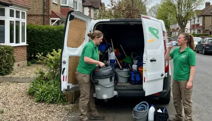 Royal Cleaning team outside a 1930s semi on Ashburton Road, Addiscombe
