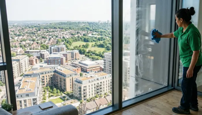 Royal Cleaning team at a 1-bed flat on the 38th floor of Ten Degrees, Croydon