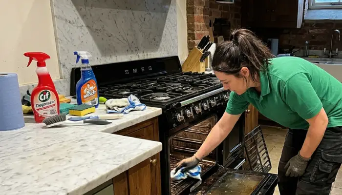 Royal Cleaning team outside a Lion House on the Peterborough Estate, Fulham