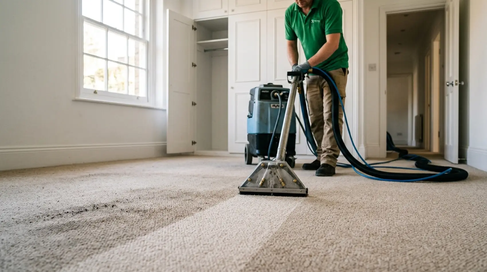 Professional carpet steam cleaning during an end of tenancy clean in London
